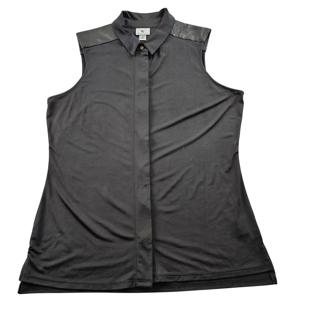 Worthington Shirt Womens‎ Medium Black Snake-Skin Shoulder Sleeveless Button-Up